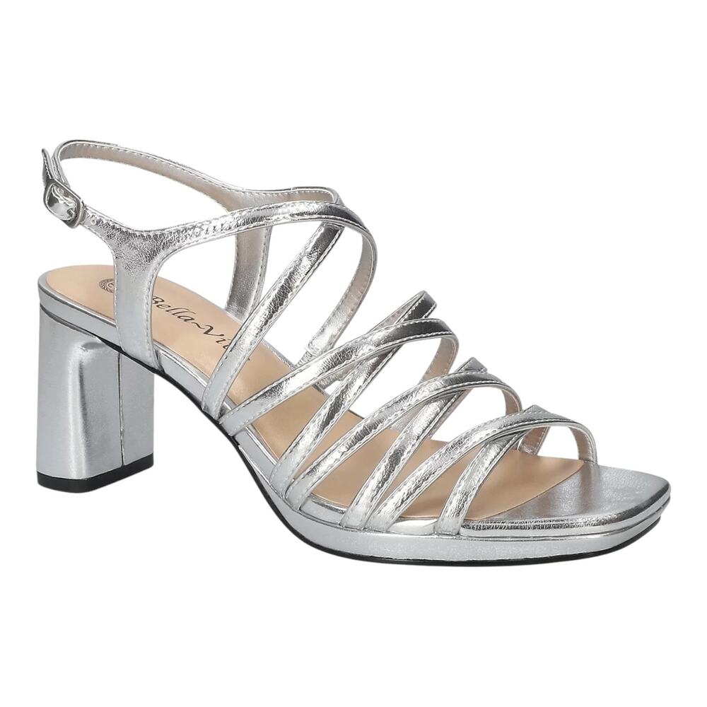 Bella Vita Womens Damsel Strappy Block Heel Sandals Silver Metallic Size 7 1/2 N